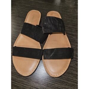 Black Suede Double Strap Slide Sandals Women's Flat Sandals Size Unknown